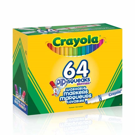 Crayola Pip-Squeaks Skinnies Washable Markers, Assorted Colors, 64/Box  (58-8764)